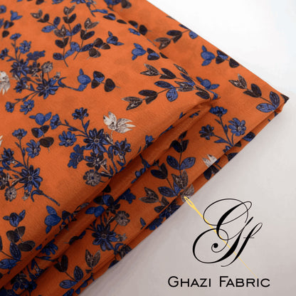 Ghazi fabric Unstitched Digital Print Grip collection Premium quality  Dress 2 piece for women Orange color(Uk-series/4856-2))