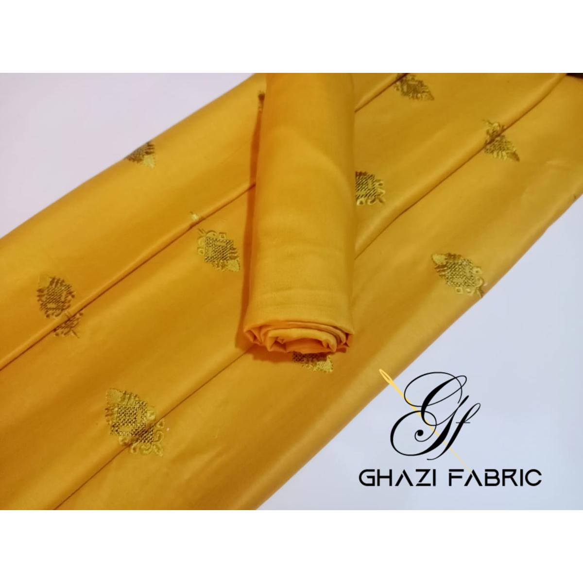 Ghazi fabric Gull-e-Marjaan Unstitched Sequence Embroidered Fall Collection 2 piece suit for Women & girls mustard color GM7298