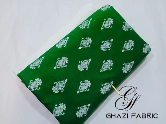 Ghazi fabric Linen Collection Unstitched 1 Piece Linen  Green With White Print Shirt 2.50/yard GTS 4456