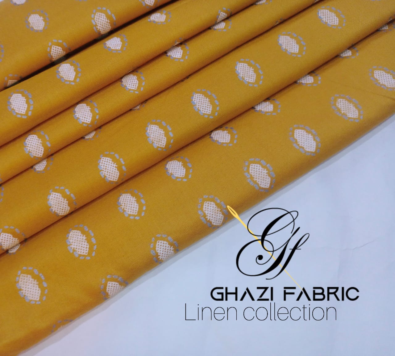 Ghazi fabric Unstitched Linen Shirt mustard GTS323