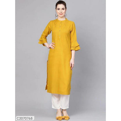 Ghazi fabric Rungrez Collection Stitched 2 Piece Linen Long Shirt Mustard With White Trouser