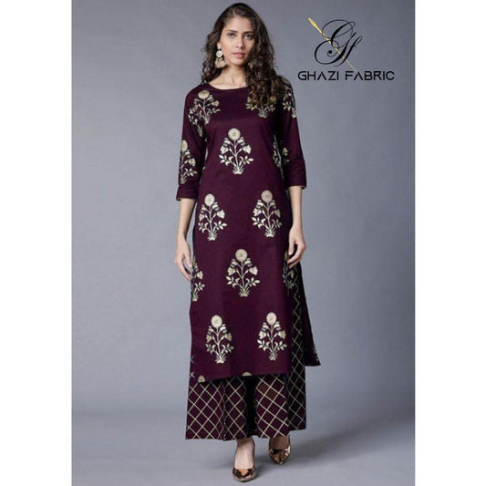 Ghazi fabric Unstitched Gull - E- Marjaan Linen print collection  Dress 2 piece for women  plum GMF6825-23/9415